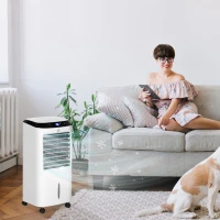 HOMCOM Mobiler Luftkühler, 3 in 1 Verdunstungskühler, Luftbefeuchter, Ventilator, 10 L Luftkühler mit Fernbedienung, LED-Touchpanel, 3 Geschwindigkeiten, Timer, Oszillation, Weiß(m-10)