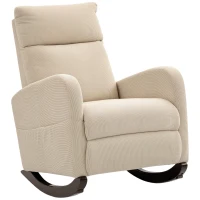 HOMCOM Schaukelstuhl, gepolsterter Schaukelsessel mit Cordstoff, Seitentaschen für Wohnzimmer, Schlafzimmer, Beige(m-1)