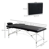 HOMCOM Massageliege, 2 Zonen klappbarer Massagetisch mit Kunstleder, Kopfstütze, Armlehnen, Tasche, höhenverstellbare Massagebank 90cm Breit bis 225 kg belastbar, Schwarz(m-3)
