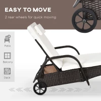 Outsunny Rattan Sun Loungers Set of 2 with Side Table, 3-Piece Garden Furniture Set, Adjustable Recliner Sunlounger Sunbed with Cushions & Headrest, Wheels, Outdoor Patio Daybed, Brown(m-15)