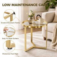 HOMCOM Round Side Table with Tempered Glass Top and Geometric Metal Frame for Small Space, Gold Tone(m-7)