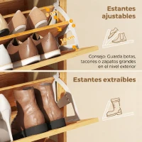 HOMCOM Zapatero Estrecho de Bambú con 3 Cajones Abatibles de Ratán para 18-21 Pares de Zapatos 69x29x119,8 cm Natural(m-6)