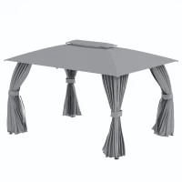 Outsunny Gazebo da Giardino 4x3m con Doppio Tettuccio, Pareti in Poliestere e Struttura in Acciaio, Grigio(m-10)