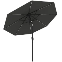 Outsunny Sonnenschirm im Freien Gartenschirm mit Solarbeleuchtung LED Sonnenschutz Stahl Aluminum Polyester Dunkelgrau Ø270 x 245H cm(m-1)