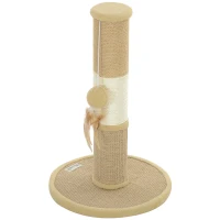 PawHut Cat Scratching Post for Indoor Cats, 47cm Tall Cat Scratcher with Jute Sisal Rope, Hanging Toy Ball, Feather, Brown(m-11)