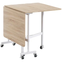 HOMCOM Klapptisch auf Rollen, Laptop-Tisch, Esstisch, inkl. Feststellbremse, Eiche(m-1)