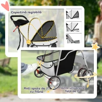 PawHut Cărucior pentru Câini Pliabil cu Husă de Ploaie, Roți Rotative și Pernă Lavabilă, Oțel și Poliester, Gri(m-6)