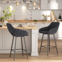 HOMCOM Set of Two Velvet-Feel Bar Stools - Grey(m-10)