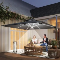 Outsunny 3(m) Garden Cantilever Parasol with Solar LED Lights, Cross Base, 360° Rotation, Crank Handle and Tilt, Grey(m-10)