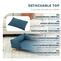 PawHut Canapea Lettino pentru Câini Mari de până la 30 kg de Interior cu Pernă Detașabilă, 96x66x24 cm, Albastru(m-5)