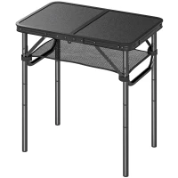 Outsunny 2ft Folding Camping Table, Picnic Table with Mesh Storage Layer, 4 Adjustable Heights and Carrying Handle, Black(m-11)
