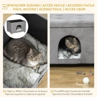 PawHut Căsuță pentru Pisici, Pouf Taburet Tapițat cu Pernă Detasabilă și Lavabilă, Gri(m-5)