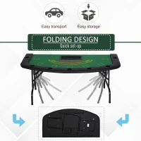 HOMCOM Poker Table, 7-Player Folding Blackjack Table with Chip Tray, Cup Holders, Padded Rails, 182 x 91 x 75 cm, Green(m-4)