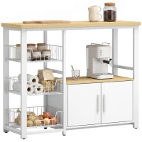 HOMCOM Etajeră de depozitare pentru bucătărie cu coșuri glisante și dulap, suport pentru cuptor cu microunde, 100 x 35 x 80 cm, alb(m-8)