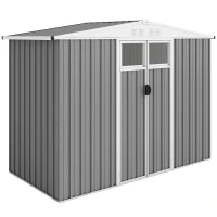 Outsunny Magazie pentru Unelte din Oțel Galvanizat cu 2 Uși, 246x117x180 cm, Gri Deschis(m-1)