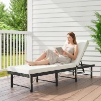 Outsunny Single Folding Rattan Sun Lounger, with Cushion - Black(m-10)