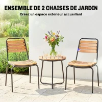 Outsunny Lot de 2 Chaises de Jardin Empilables, Assise et Dossier en Bois Massif à Lattes, Cadre en Acier, 61x47x81cm, Naturel(m-4)