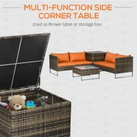 Outsunny 4 Piece Rattan Garden Furniture Set, Outdoor Corner Sofa Set with Storage Table, Loveseats, Cushions - Orange(m-4)