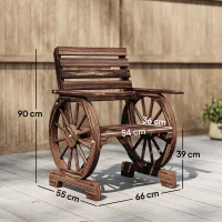 Outsunny Chaise de Jardin en Bois, Style Roue de Chariot, Siège Large à Lattes, Dossier Incliné, 66x55x90cm, Finition Carbonisée(m-3)