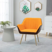 HOMCOM Silla de Cuero Sintético y Terciopelo con Respaldo a Rayas Patas Doradas y Asiento Acolchado para Salón Dormitorio Gris(m-10)