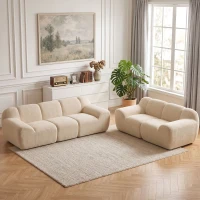 HOMCOM Sofá de 3 Plazas de Chenilla 233 cm Asiento Amplio y Profundo Reposabrazos Anchos Sin Montaje Beige(m-4)