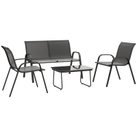 Outsunny Set da Giardino con Divano 2 Posti, 2 Poltrone Impilabili e Tavolino in Vetro, Nero