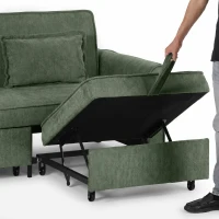 HOMCOM 2 Seater Sofa Bed, 4-in-1 L-Shaped Convertible Pull-Out Sleeper Sofa with Adjustable Backrest Side Pockets, Dark Green(m-9)