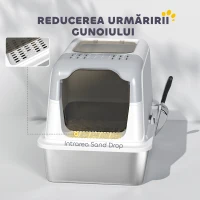 PawHut Lădiță pentru pisici închisă cu 2 intrări, deodorant și lopățică, 60,4x40,4x41,8 cm, alb și gri(m-6)