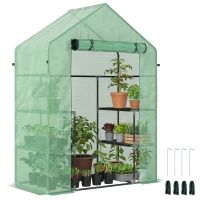 Outsunny Seră de Grădină cu 2 Rafturi pe 3 Niveluri și Intrare cu Fermuar, din Oțel și PE, 142x73x195 cm, Verde(m-11)