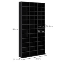 HOMCOM 1116 CD/ 528 DVD Storage Unit, Media Storage Shelf, Wooden Display Unit with Adjustable Shelves, 102 x 195 cm, Black(m-3)