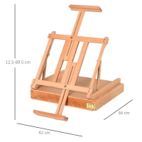 HOMCOM Șevalet din Lemn de Fag cu Sertar Inferior, Reglabil pe Înălțime și Unghi, 42x36x12,5 cm(m-3)