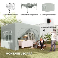Outsunny Foișor de Grădină 3x3 m Pliabil cu Înălțime Reglabilă, Protecție UPF50+ și Geantă, Gri Deschis(m-4)