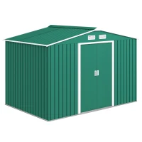Outsunny Casetta da Giardino 4.9 m² con Fondazione, 4 Prese d'Aria e 2 Porte Scorrevoli, Capanno Porta Attrezzi in Lamiera d'Acciaio, 277x195x192 cm, Verde Scuro(m-1)