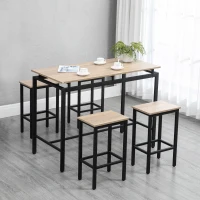 HOMCOM Bartisch, Barhocker, 5-teiliges Set, Industrial Design, Stahlrahmen, Eiche+schwarz, 120 x 60 x 90cm(m-10)