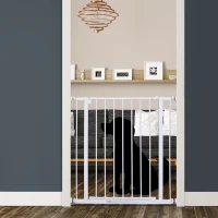 PawHut Cancelletto di Sicurezza per Animali Allargabile Facile Installazione con Supporti a Pressione Acciaio Resistente con  una Finitura Verniciata a Polvere Bianco 76x76-82cm(m-10)
