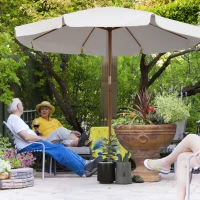 Outsunny 3.3m Elegant Wooden Parasol - Cream(m-3)