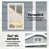 Outsunny Magazie de Grădină din Rășină cu Podea, Ușă Blocabilă și Fereastră, 1,3 x 1,8 m, Gri(m-5)