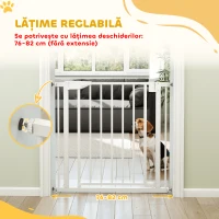 PawHut Poartă de Siguranță pentru Copii și Animale, Închidere Automată și Montaj prin Presiune, 76-82x76 cm, Albă(m-4)