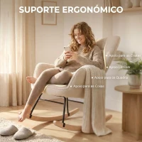 HOMCOM Poltrona Baloiço em Borrego com Oscilação de 40° Pés de Madeira de Faia e Estrutura de Aço 71x98x101 cm Bege(m-5)