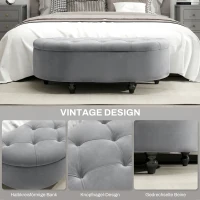 HOMCOM Hocker mit Stauraum, Sitztruhe, gepolstert, soft-close Deckel, Samtoptik, 120 x 46 x 42 cm, Dunkelgrau(m-6)