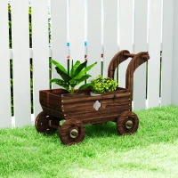 Outsunny Fioriera in Legno a Carretto con 4 Ruote, Maniglia e Fori di Drenaggio, 68x38x52 cm, Legno(m-2)