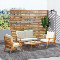Outsunny Gartenmöbel-Set für 4 Personen Balkonmöbel-Set mit Sitzkissen, Couchtisch, Kiefernholz, Beige(m-10)