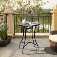 Outsunny Tavolino da Giardino ed Esterno in Metallo e Ceramica Nero(m-9)