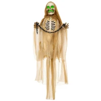 HOMCOM Halloweendekoration, Hängendes Skelett, leuchtender Kopf, unheimliches Heulen, biegsame Arme, Khaki(m-12)