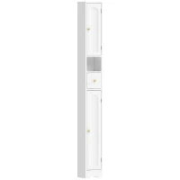 HOMCOM Badezimmerschrank schmaler Badschrank mit Schublade gewölbten Türen offenem Fach verstellbare Ablage 20x20x185 cm Weiß(m-1)