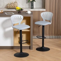HOMCOM Juego de 2 Taburetes de Bar Giratorios en 360° Regulables en Altura de 84-105 cm Respaldo Hueco Reposapiés Gris(m-2)