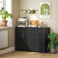 HOMCOM Sideboard, Kommode, moderner Stil, 4 Schubladen, 1 Schrank, 105 x 40 x 76 cm, Schwarz(m-10)
