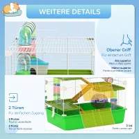 PawHut Cușcă pentru Hamsteri cu 5 Niveluri, cu Tuburi, Căsuță, Rezervor și Roată, din Oțel, PP și PS, 59x36x69 cm, Verde și Alb(m-7)