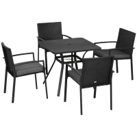Outsunny Five-Piece Garden Dining Set, with Rattan Seat Chairs and Cushions - Black(m-1)