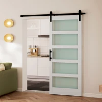 HOMCOM Ușă Glisantă 91,4 x 213,4 cm cu Kit, Panouri din Sticlă, Aspect Lemn Alb(m-8)